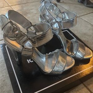 Karl Lagerfeld Metallic Silver Strappy Heels